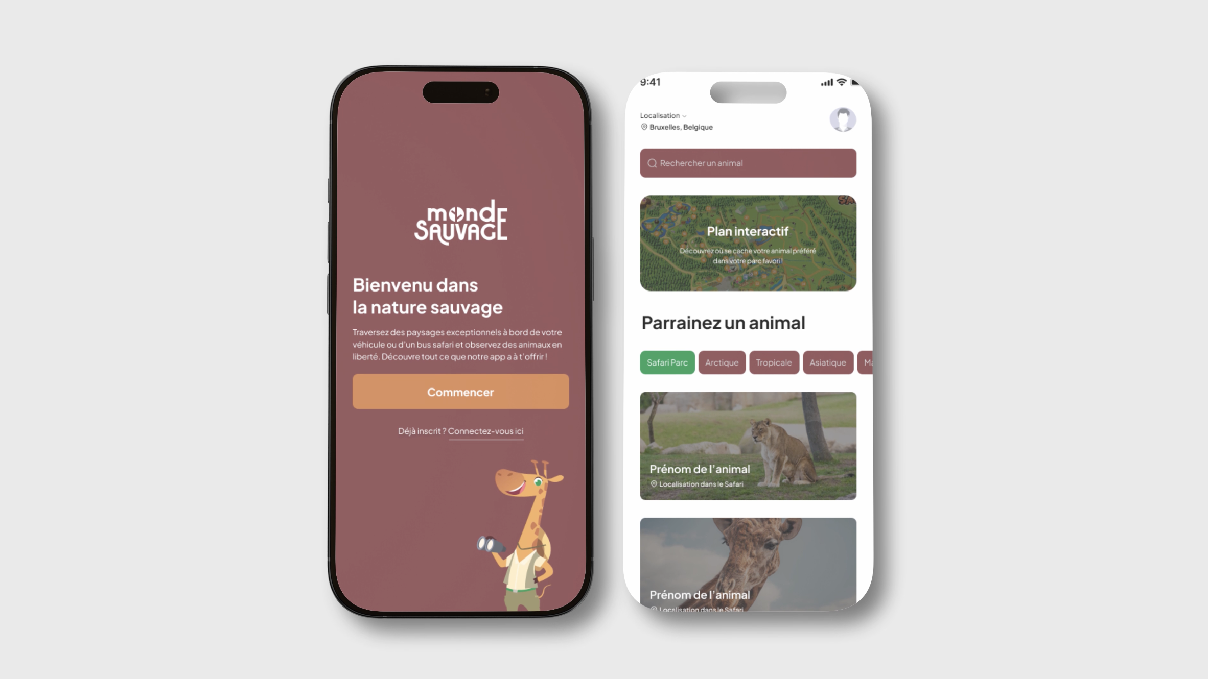 Monde Sauvage app mockup